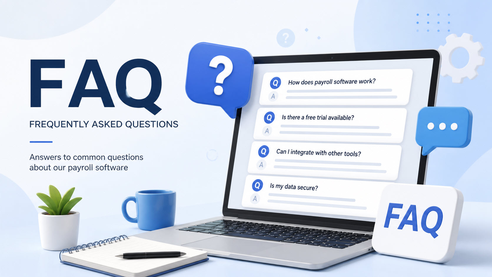 FAQ illustration for payroll software questions and support